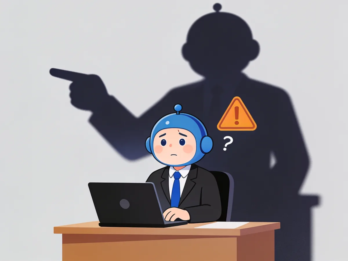 Illustration: Angestellter am Schreibtisch, hinter ihm der überlebensgroße Schatten eines Chefs mit erhobenem Zeigefinger
